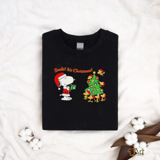 Snoopy and Woodstock hat santa pine tree smile It’s christmas shirt