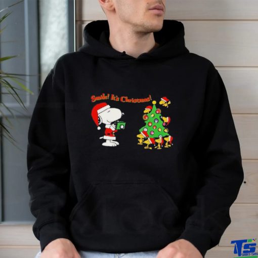 Snoopy and Woodstock hat santa pine tree smile It’s christmas shirt