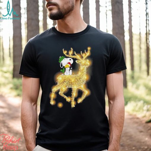 Snoopy and Woodstock santa reindeer riding merry christmas shirt