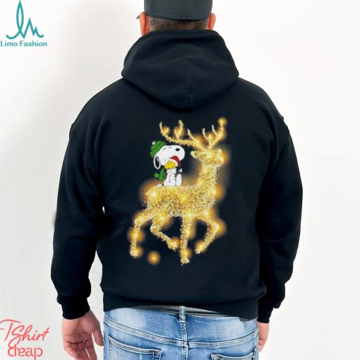 Snoopy and Woodstock santa reindeer riding merry christmas shirt