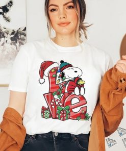 Snoopy and woodstock love hat santa merry christmas shirt