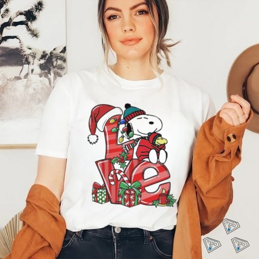 Snoopy and woodstock love hat santa merry christmas shirt