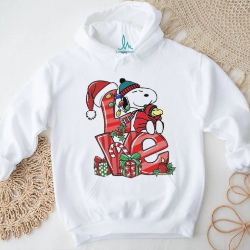 Snoopy and woodstock love hat santa merry christmas shirt