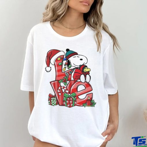 Snoopy and woodstock love hat santa merry christmas shirt