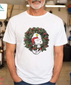 Snoopy santa and Woodstock pine wreath merry christmas shirt