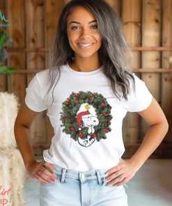 Snoopy santa and Woodstock pine wreath merry christmas shirt