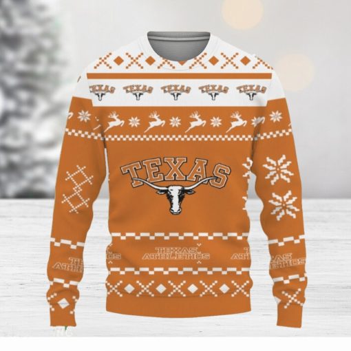 Snow Santa Pattern Logo Texas Longhorns Christmas Tree Knitted Christmas Gift Holidays Sweater