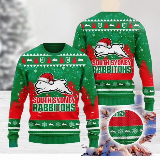 South Sydney Rabbitohs Logo Wearing Santa Hat 3D Ugly Christmas Sweater Christmas Gift Men And Women 2023 Sweater