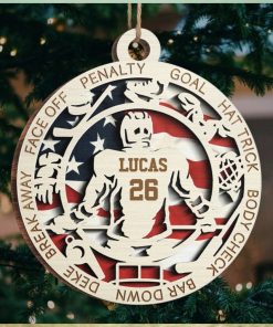 Sport Series Hockey Sports Personalized Custom Ornament Wood Round Shaped Christmas Gift For Sport Lovers, Sport Players