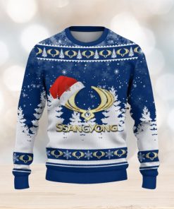 SsangYong Motor Logo Wearing Santa Hat Trending Christmas Gift AOP Ugly Christmas Sweater Men Women Winter Gift