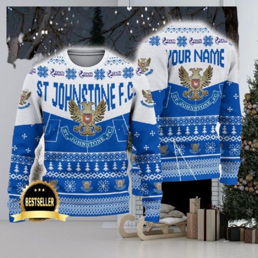 St Johnstone FC Ugly Christmas Sweater Logo Custom Name Gift Fans