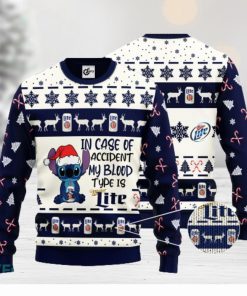 Stitch In Case Of Accident My Blood Type Is Miller Lite Ugly Christmas Sweater Gift For Christmas