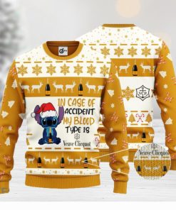 Stitch In Case Of Accident My Blood Type Is Veuve Clicquot Ugly Christmas Sweater Gift For Christmas