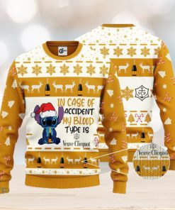 Stitch In Case Of Accident My Blood Type Is Veuve Clicquot Ugly Christmas Sweater Gift For Christmas