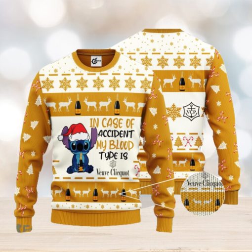 Stitch In Case Of Accident My Blood Type Is Veuve Clicquot Ugly Christmas Sweater Gift For Christmas