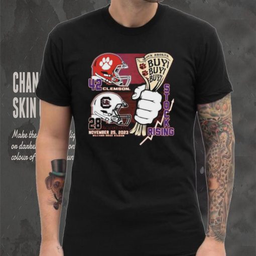 Stock broker Buy Buy Buy Clemson Tiger vs Carolina November 25, 2023 stock rising T shirt