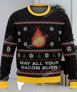 Studio Ghibli Calcifer Ugly Christmas Sweater “May All Your Bacon Burn”