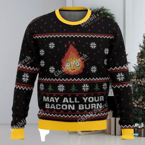 Studio Ghibli Calcifer Ugly Christmas Sweater “May All Your Bacon Burn”