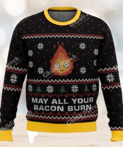 Studio Ghibli Calcifer Ugly Christmas Sweater “May All Your Bacon Burn”