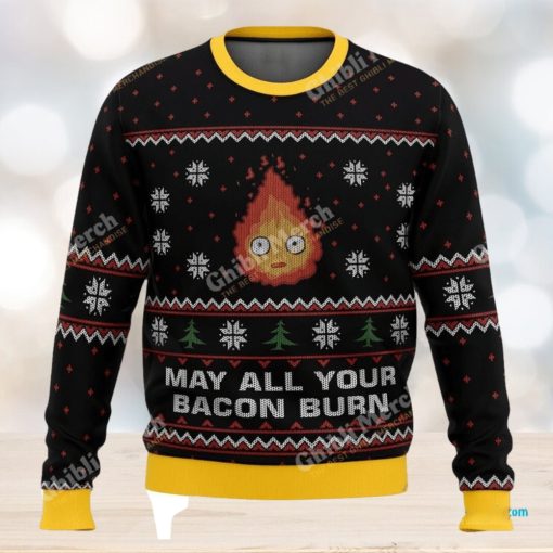 Studio Ghibli Calcifer Ugly Christmas Sweater “May All Your Bacon Burn”