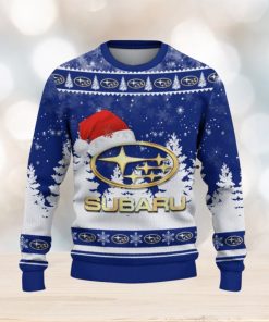 Subaru Logo Wearing Santa Hat Trending Christmas Gift AOP Ugly Christmas Sweater Men Women Winter Gift