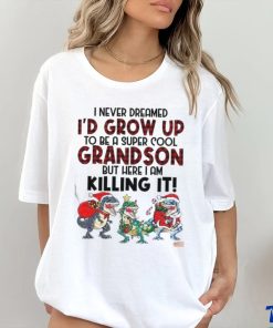 Super Cool Grandson T Rex Santa Hat Shirt