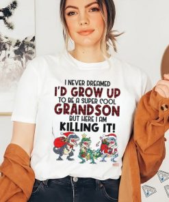 Super Cool Grandson T Rex Santa Hat Shirt