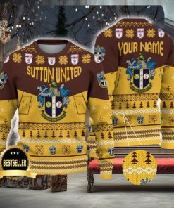 Sutton United Ugly Christmas Sweater Logo Custom Name Gift Fans