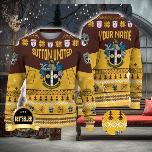 Sutton United Ugly Christmas Sweater Logo Custom Name Gift Fans