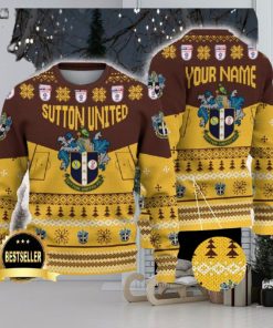 Sutton United Ugly Christmas Sweater Logo Custom Name Gift Fans