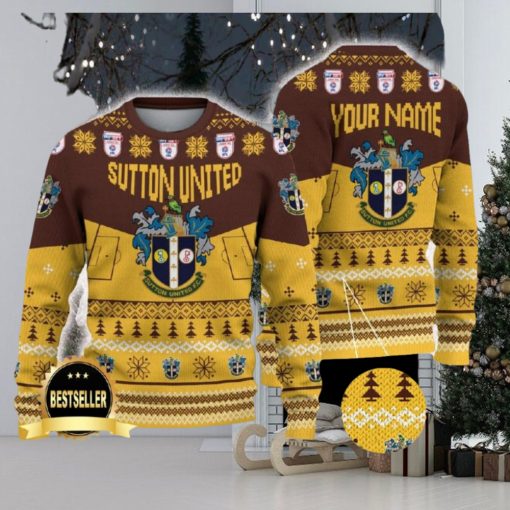 Sutton United Ugly Christmas Sweater Logo Custom Name Gift Fans