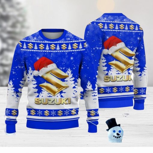 Suzuki Blue Logo Wearing Santa Hat Christmas Gift Ugly Christmas Sweater Christmas Gift Ideas