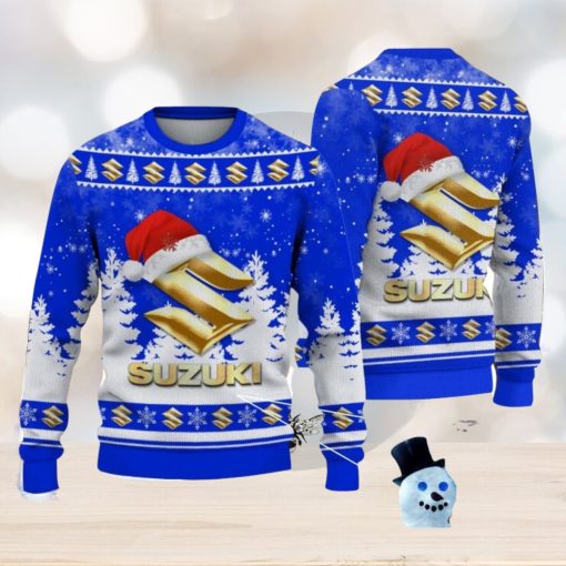 Suzuki Blue Logo Wearing Santa Hat Christmas Gift Ugly Christmas Sweater Christmas Gift Ideas