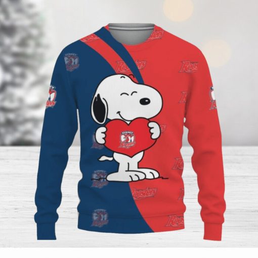 Sydney Roosters Snoopy Cute Heart American Sports Team Ugly Xmas Sweater Gift Holidays