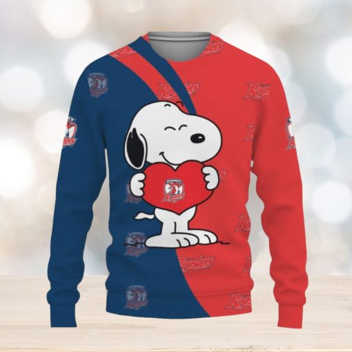 Sydney Roosters Snoopy Cute Heart American Sports Team Ugly Xmas Sweater Gift Holidays