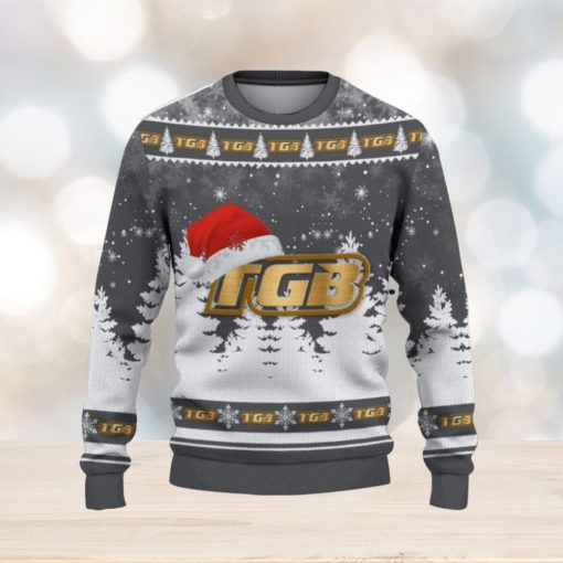 TGB Logo Wearing Santa Hat Trending Christmas Gift AOP Ugly Christmas Sweater Men Women Winter Gift