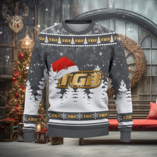 TGB Logo Wearing Santa Hat Trending Christmas Gift AOP Ugly Christmas Sweater Men Women Winter Gift