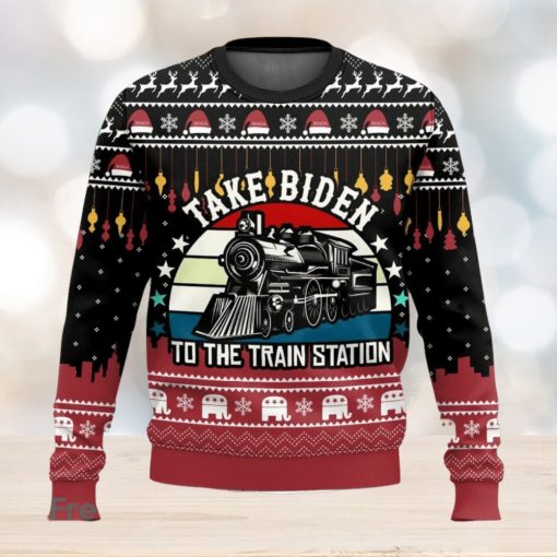 Take Biden To the Train Station Ugly Christmas Sweater 2023 Christmas Gift For Men And Women