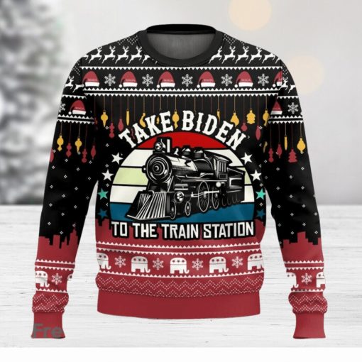 Take Biden To the Train Station Ugly Christmas Sweater 2023 Christmas Gift For Men And Women