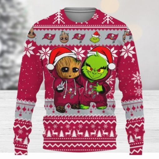 Tampa Bay Buccaneers Baby Groot And Grinch Best Friends Ugly Christmas Sweaters