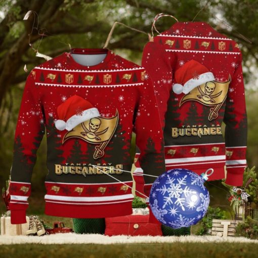 Tampa Bay Buccaneers Logo Golden Fans Santa Hat Tree Ugly Christmas 3D Sweater