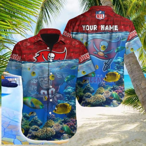 Tampa Bay Buccaneers NFL Ocean Beach Coral Fish 3D Hawaiian Shirt For Fans Gift Custom Name