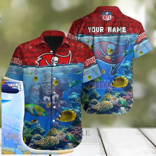 Tampa Bay Buccaneers NFL Ocean Beach Coral Fish 3D Hawaiian Shirt For Fans Gift Custom Name