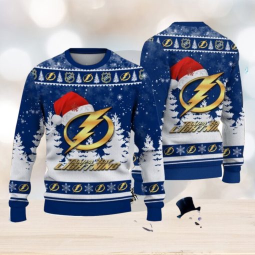 Tampa Bay Lightning Logo Wearing Santa Hat Christmas Gift Ugly Christmas Sweater Christmas Gift Ideas