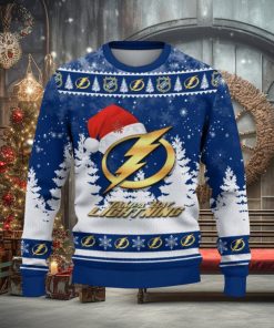 Tampa Bay Lightning Logo Wearing Santa Hat Trending Christmas Gift AOP Ugly Christmas Sweater Men Women Winter Gift