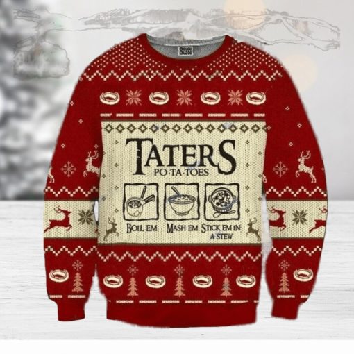 Taters Potatoes Red Ugly Christmas Sweater