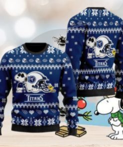 Tennessee Titans Cute The Snoopy Show Football Helmet Ugly Christmas Sweater Snowdrift