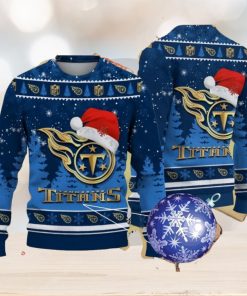 Tennessee Titans Logo Golden Fans Santa Hat Tree Ugly Christmas 3D Sweater