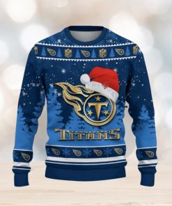 Tennessee Titans Logo Wearing Santa Hat Trending Christmas Gift AOP Ugly Christmas Sweater Men Women Winter Gift