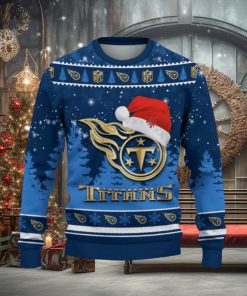 Tennessee Titans Logo Wearing Santa Hat Trending Christmas Gift AOP Ugly Christmas Sweater Men Women Winter Gift